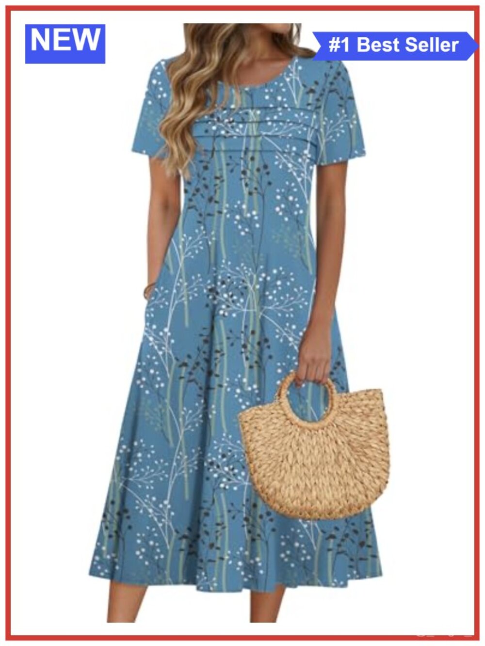 Zeagoo Women's Floral Puff Sleeve Midi Dress with Pockets